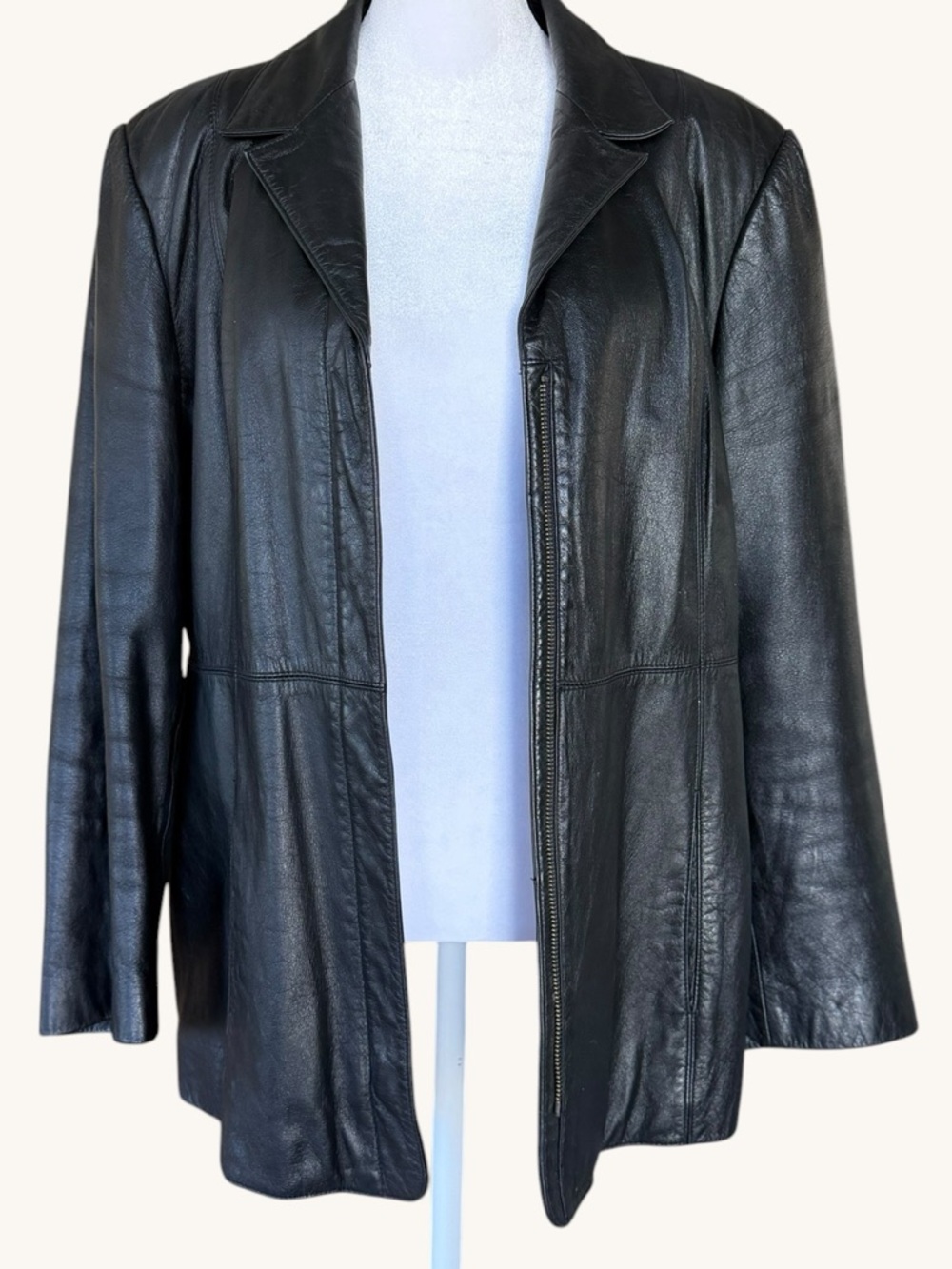 Outbrook Black Leather Jacket Women L Minimalist Classic 90s Chic